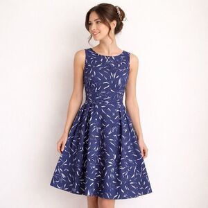 LL Bean Signature Womens 16 Dress Blue Indigo Fit Flare Sleeveless Clean Money